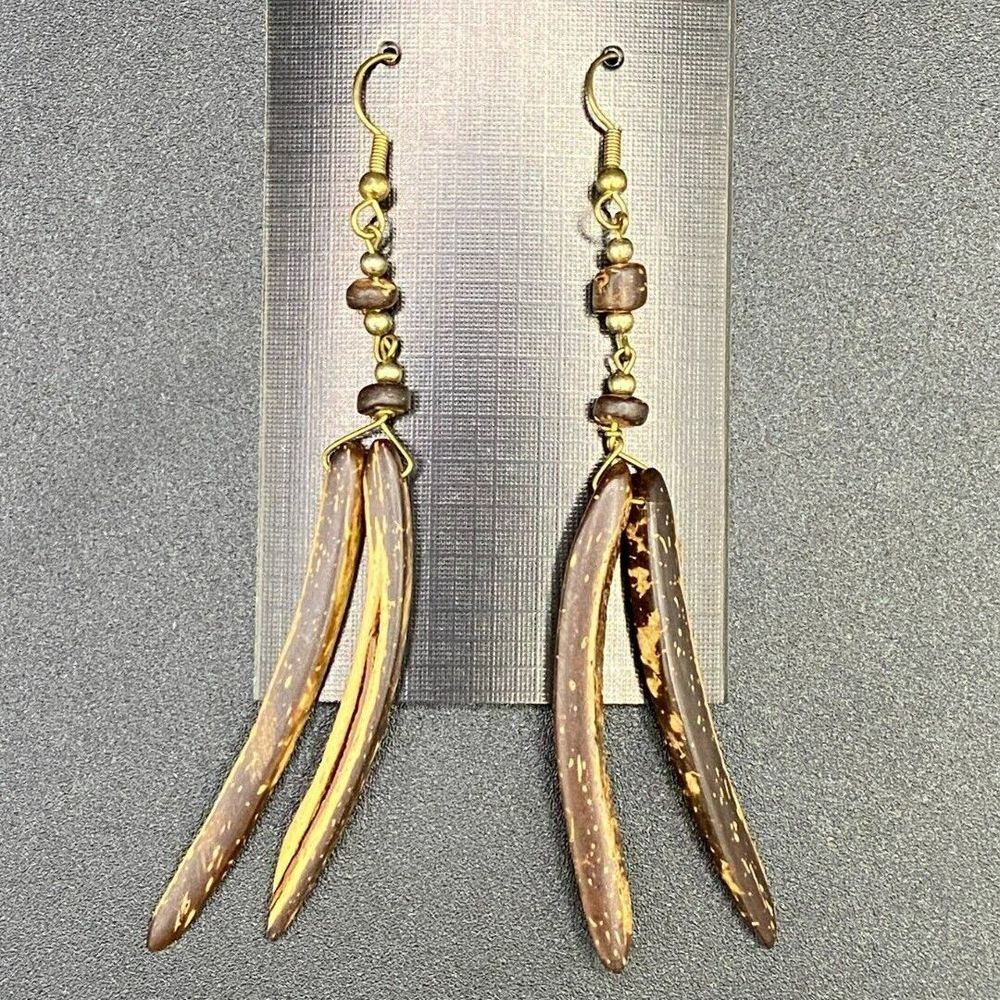 Handcrafted Brass Tone and Wood Earrings